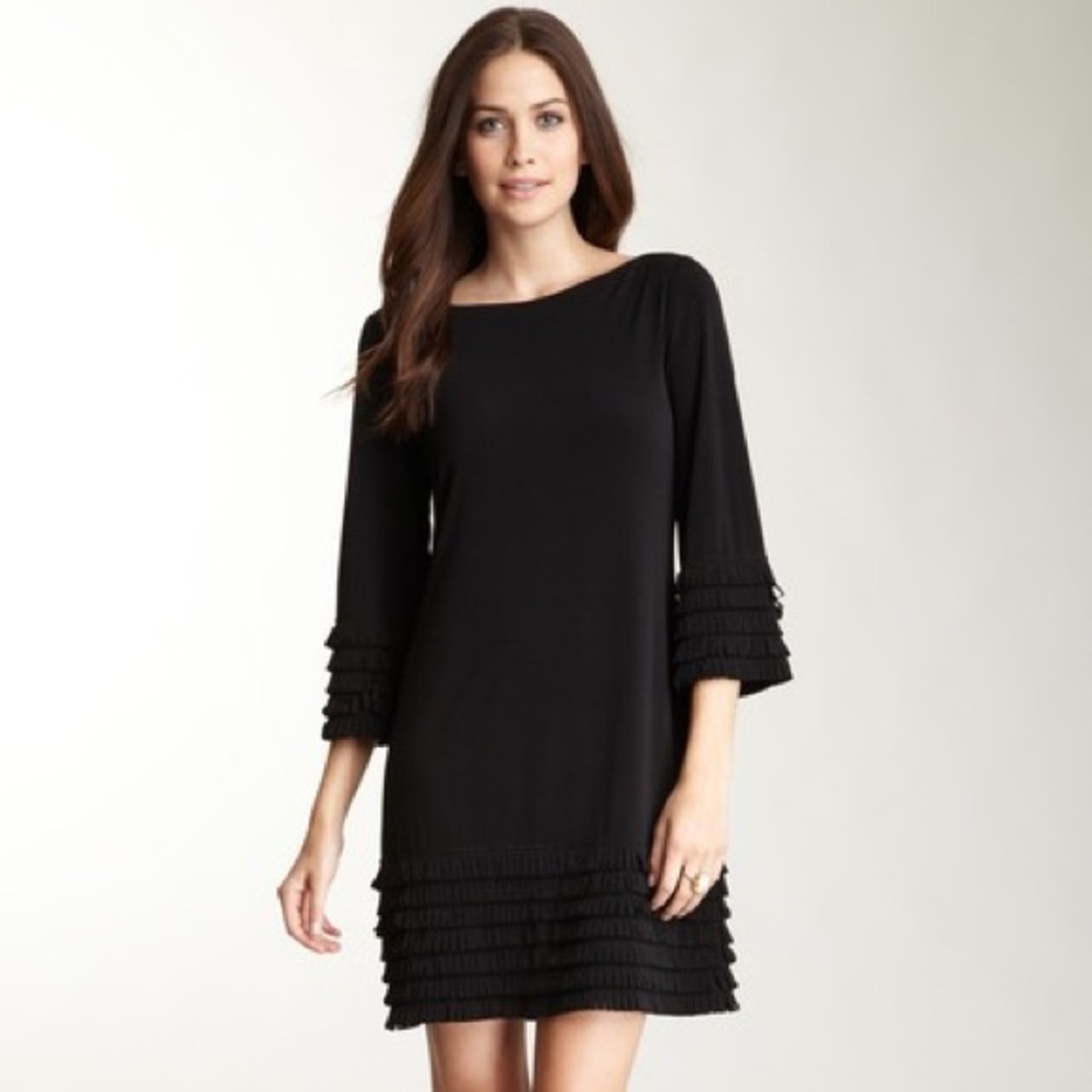 Donna Morgan Black Boatneck Long Sleeve Dress
